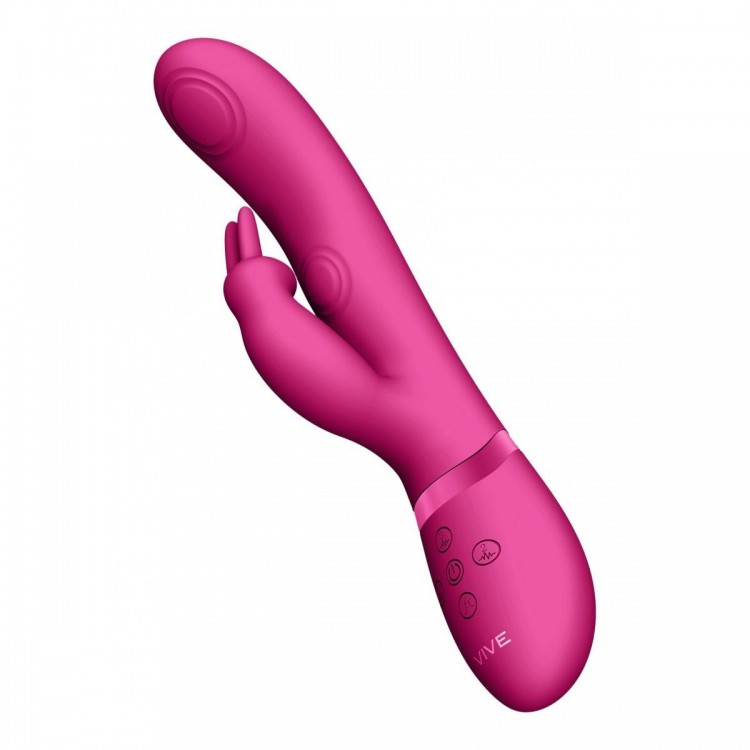 Розовый вибромассажер May Pulse-Wave & C-spot & G-Spot Rabbit - 22 см.