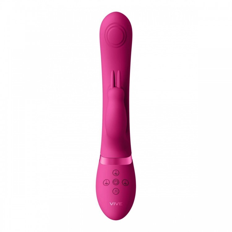 Розовый вибромассажер May Pulse-Wave & C-spot & G-Spot Rabbit - 22 см.