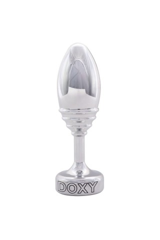 Серебристая анальная втулка Doxy Ribbed Butt Plug - 10,5 см.