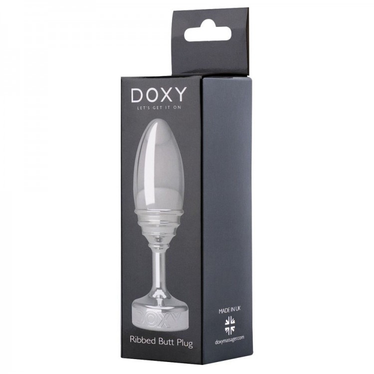 Серебристая анальная втулка Doxy Ribbed Butt Plug - 10,5 см.