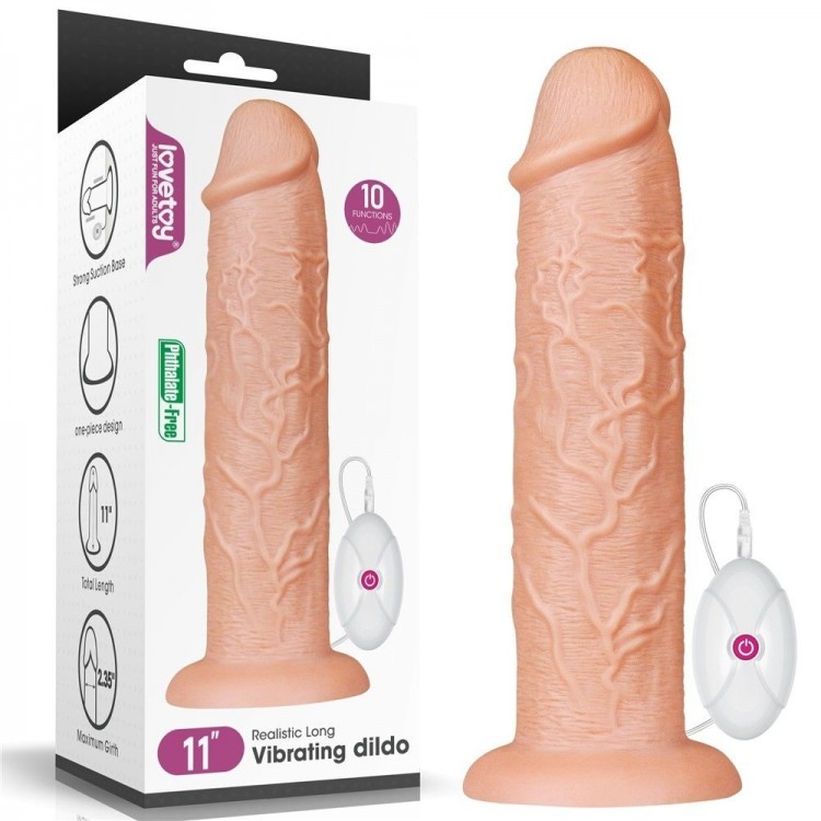 Телесный вибратор-гигант 11 Inch Realistic Long Vibrating Dildo - 28 см.