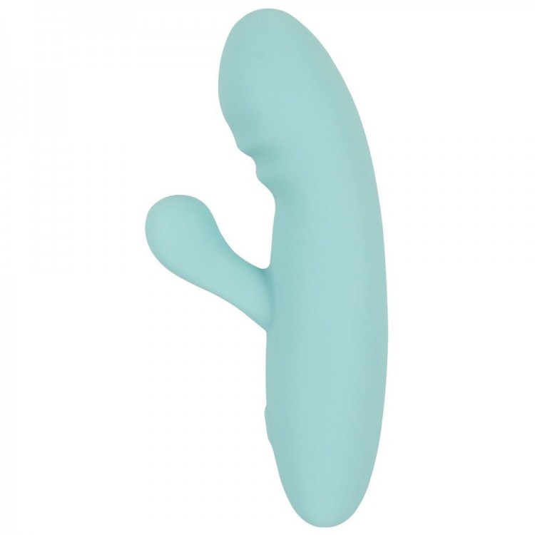 Бирюзовый мини-вибратор с клиторальным отростком Rabbit Vibrator - 15,5 см.