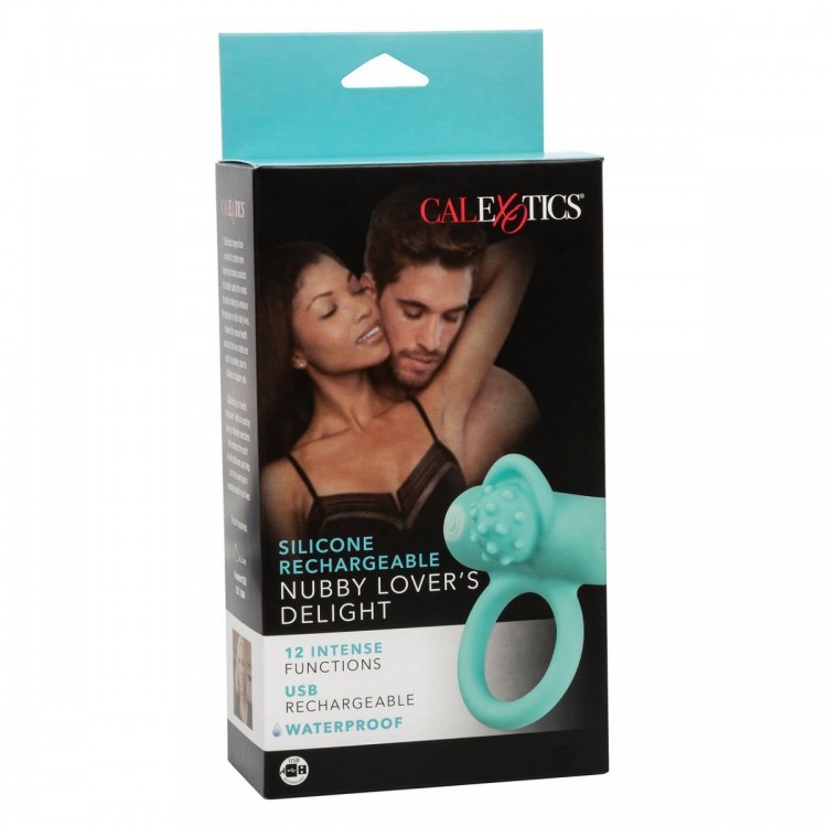 Аквамариновое эрекционное виброкольцо Silicone Rechargeable Nubby Lover’s Delight