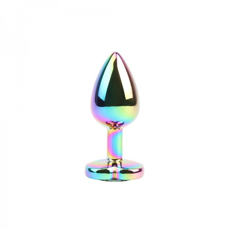 Радужная металлическая пробка Rainbow Heart Butt Plug - 7,1 см.