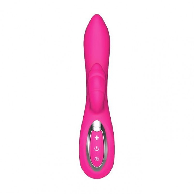 Розовый вибратор Nalone Touch2 с клиторальным стимулятором - 21,8 см.
