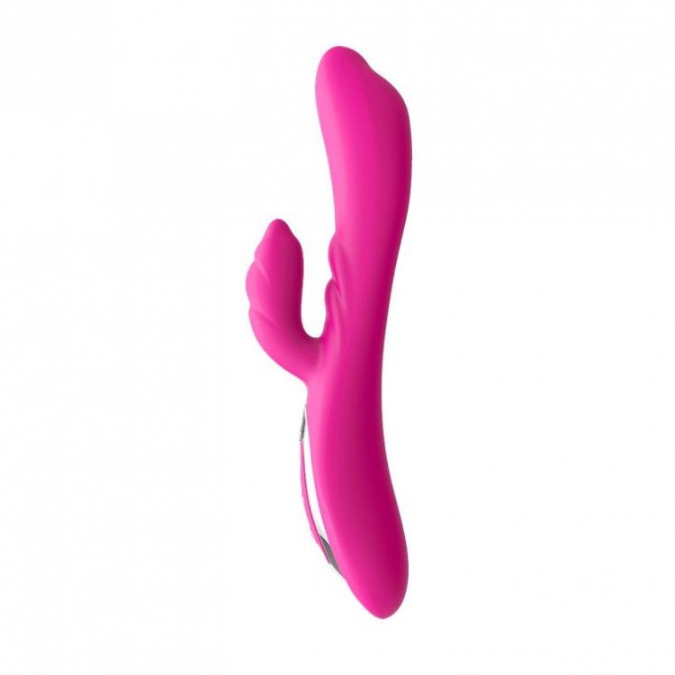 Розовый вибратор Nalone Touch2 с клиторальным стимулятором - 21,8 см.