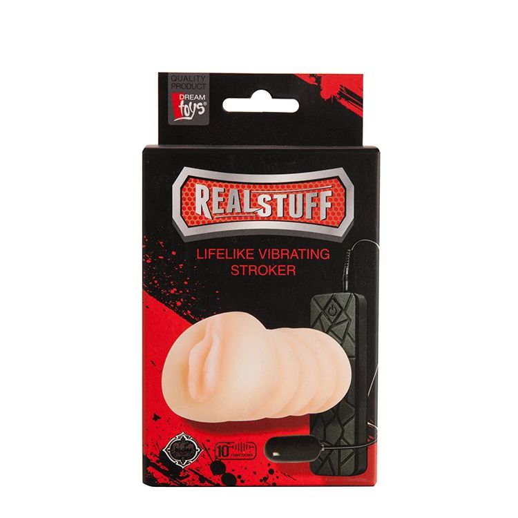 Мастурбатор-вагина REALSTUFF VIBRATING MASTURBATOR PUSSY с 10 режимами вибрации и проводным пультом