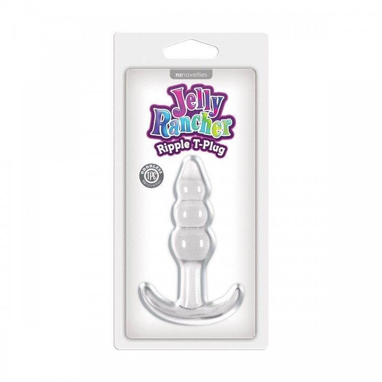 Прозрачная анальная пробка Jelly Rancher T-Plug Ripple - 11 см.