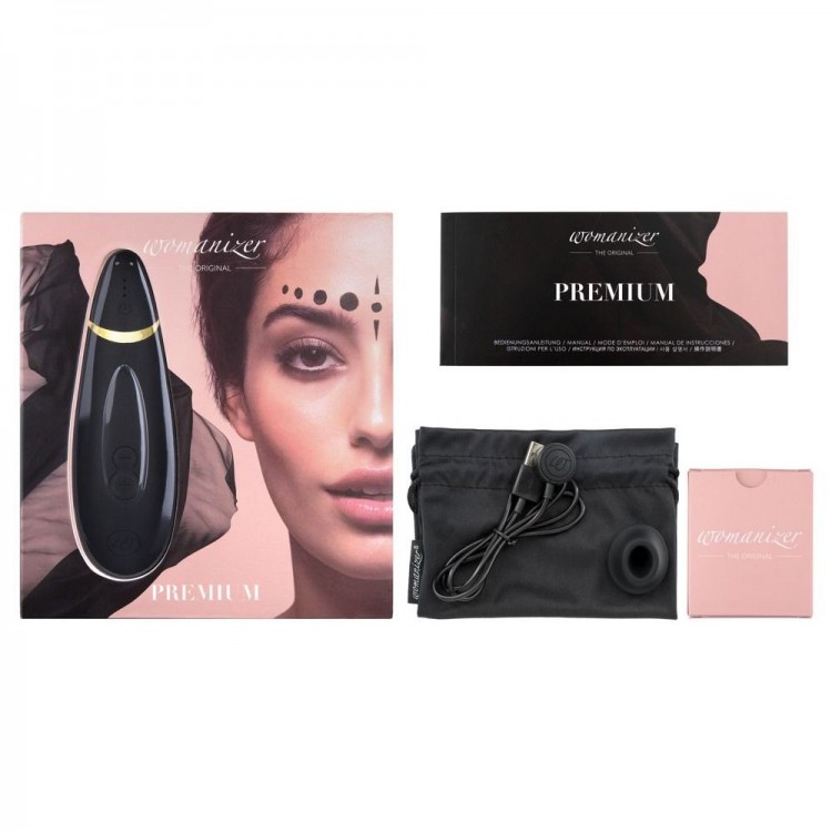 Чёрный бесконтактный клиторальный стимулятор Womanizer Premium