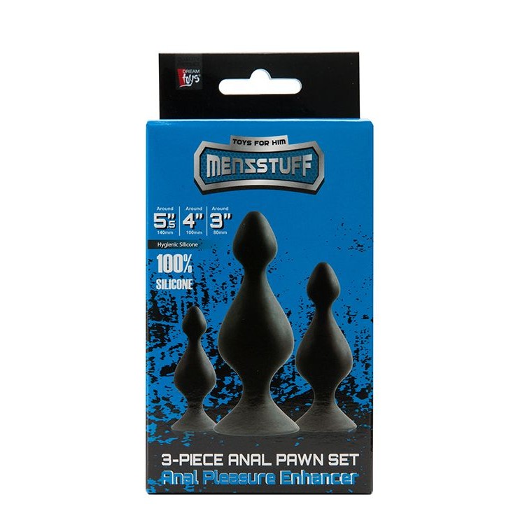 Набор из 3 чёрных анальных силиконовых втулок MENZSTUFF 3-PIECE ANAL PAWN SET