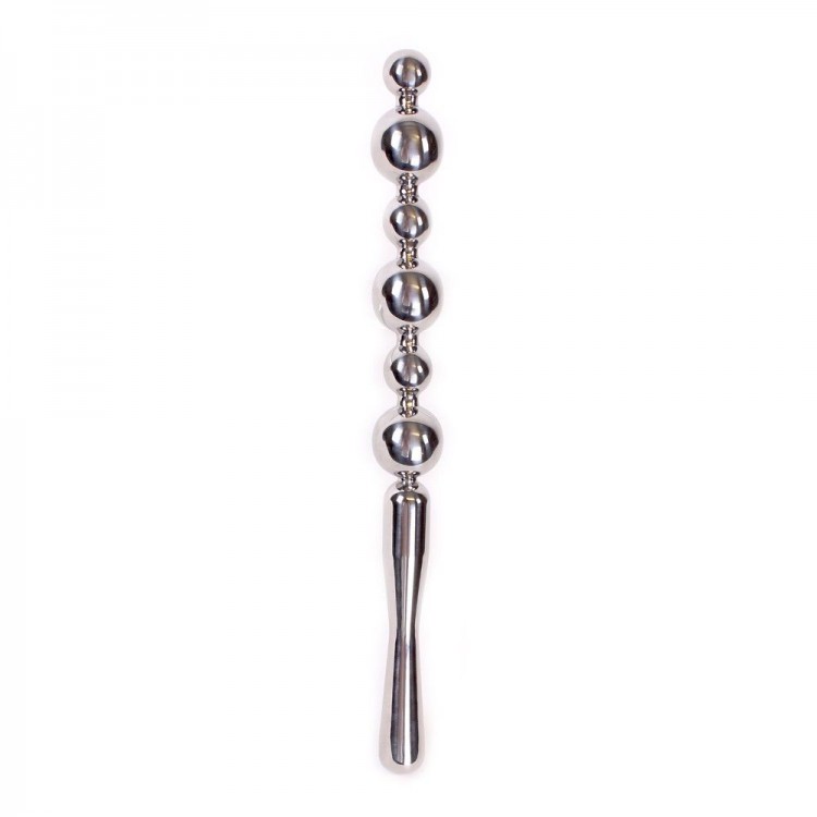Серебристая металлическая анальная цепочка Anal Stick Large - 30 см.