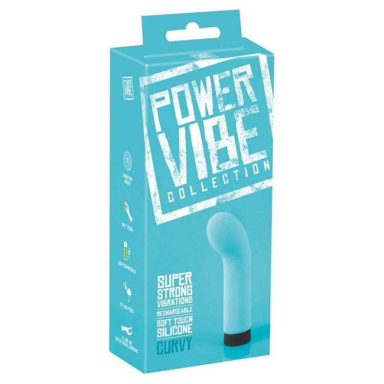 Бирюзовый мини-вибратор с загнутой головкой Power Vibe Curvy - 12 см.