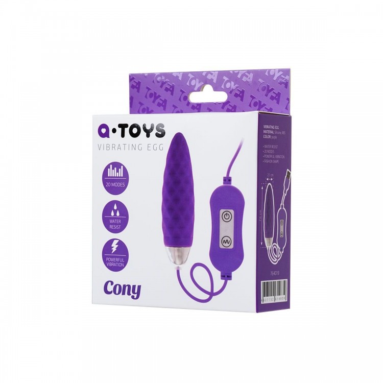 Фиолетовое узенькое виброяйцо с пультом управления A-Toys Cony, работающее от USB