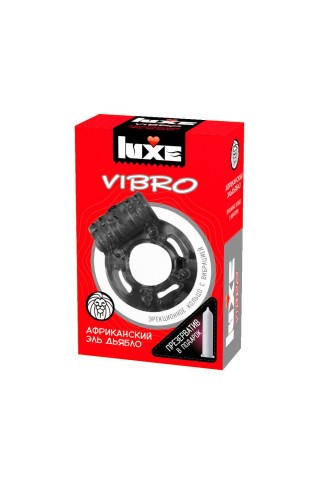 Чёрное эрекционное виброкольцо Luxe VIBRO "Африканский Эль Дьябло" + презерватив