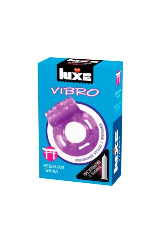 Фиолетовое эрекционное виброкольцо Luxe VIBRO "Бешеная гейша" + презерватив