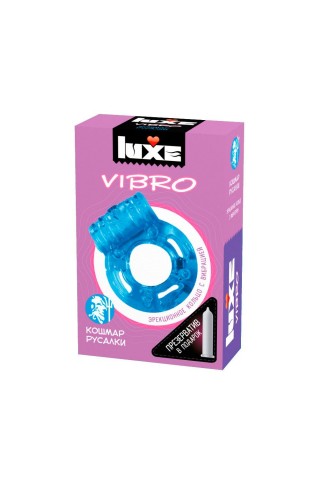 Голубое эрекционное виброкольцо Luxe VIBRO "Кошмар русалки" + презерватив