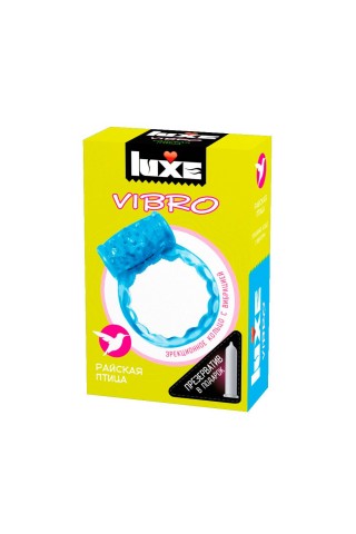 Голубое эрекционное виброкольцо Luxe VIBRO "Райская птица" + презерватив