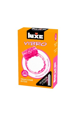 Розовое эрекционное виброкольцо LUXE VIBRO "Техасский бутон" + презерватив