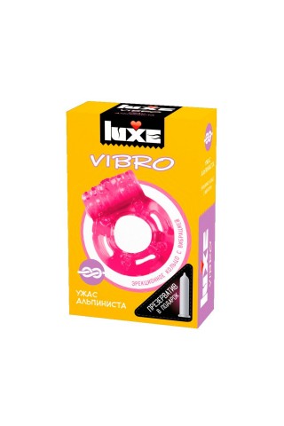 Розовое эрекционное виброкольцо Luxe VIBRO "Ужас Альпиниста" + презерватив