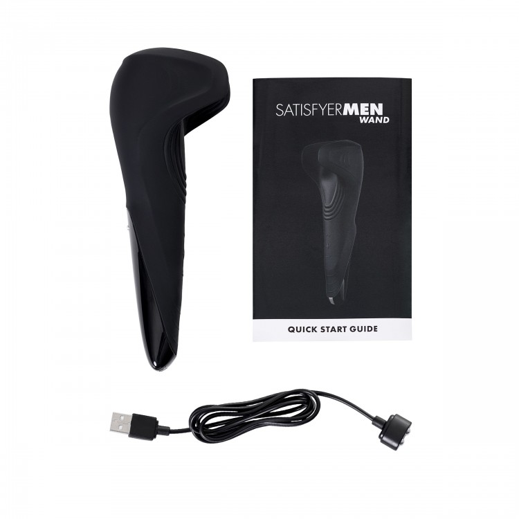 Чёрный нереалистичный мастурбатор с вибрацией Satisfyer Men Wand