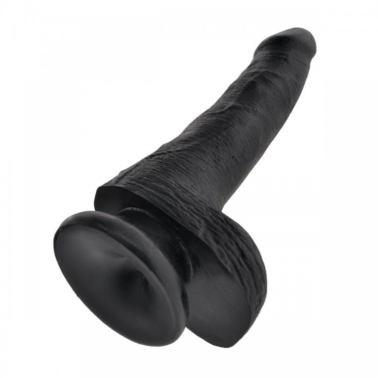 Черный фаллоимитатор с мошонкой и присоской 6" Cock with Balls - 17,8 см.