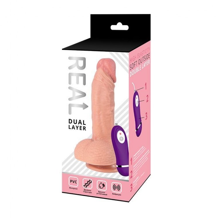 Телесный реалистичный вибратор REAL Dual Layer - 21,5 см.