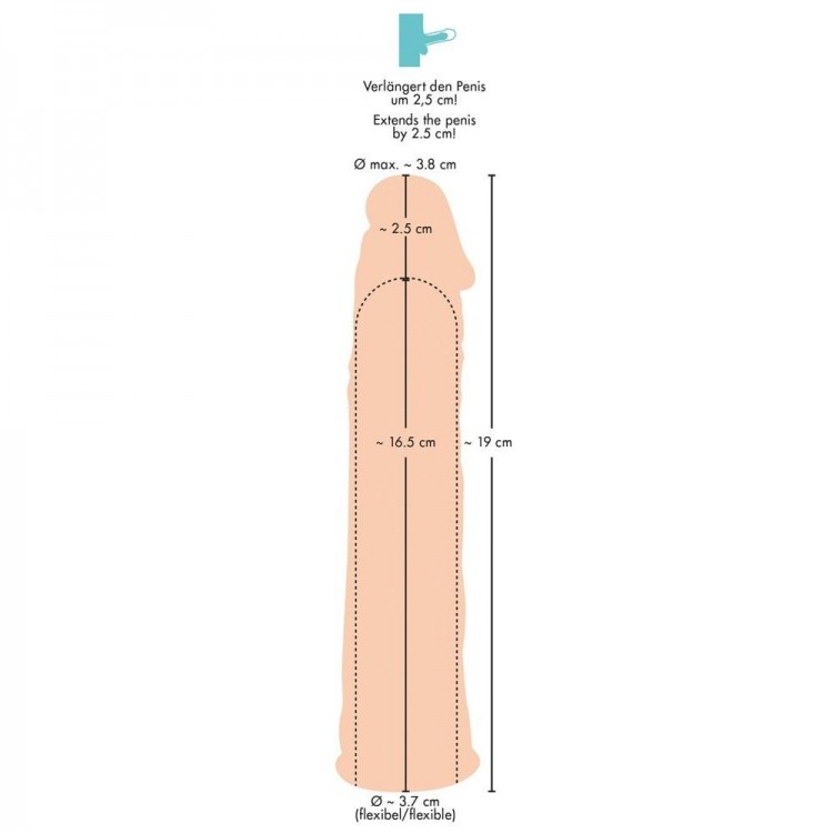 Телесная насадка-удлинитель Silicone Extension - 19 см.