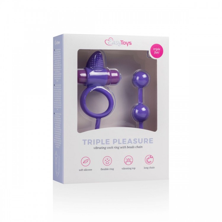 Фиолетовое эрекционное виброкольцо с анальной цепочкой Triple Pleasure Фиолетовое эрекционное виброкольцо с анальной цепочкой Triple Pleasure