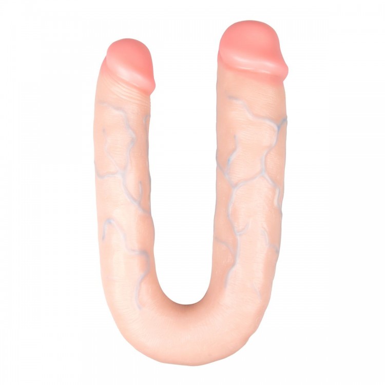 Телесный U-образный фаллоимитатор Easytoys Double Dong - 22 см.