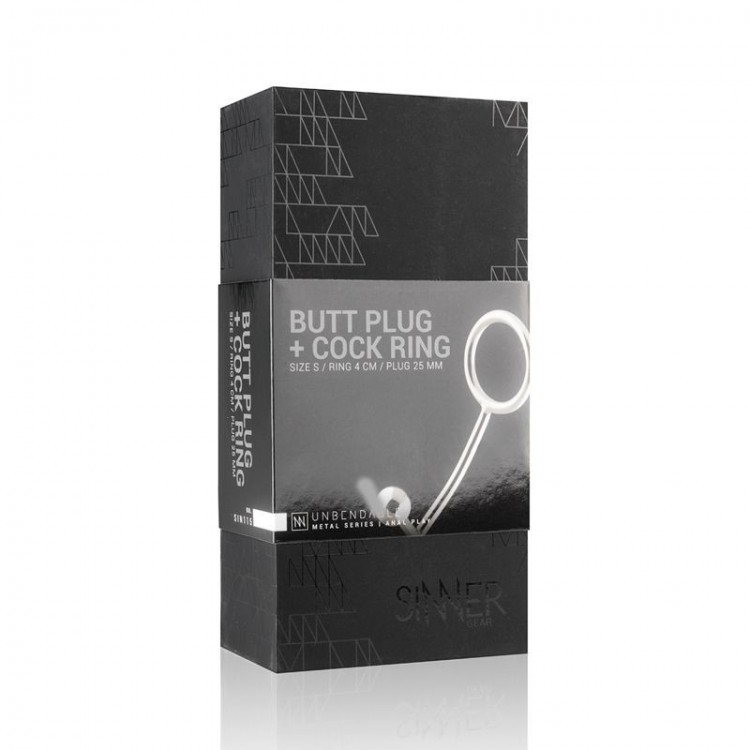 Серебристое эрекционное кольцо с анальной пробкой Sinner Metal Cock Ring With Anal Plug Size M Серебристое эрекционное кольцо с анальной пробкой Sinner Metal Cock Ring With Anal Plug Size M
