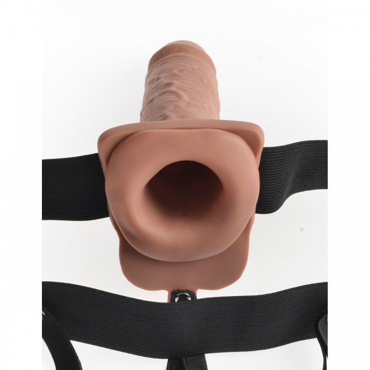 Кофейный перезаряжаемый вибрострапон 7" Hollow Rechargeable Strap-on with Balls - 20,3 см.