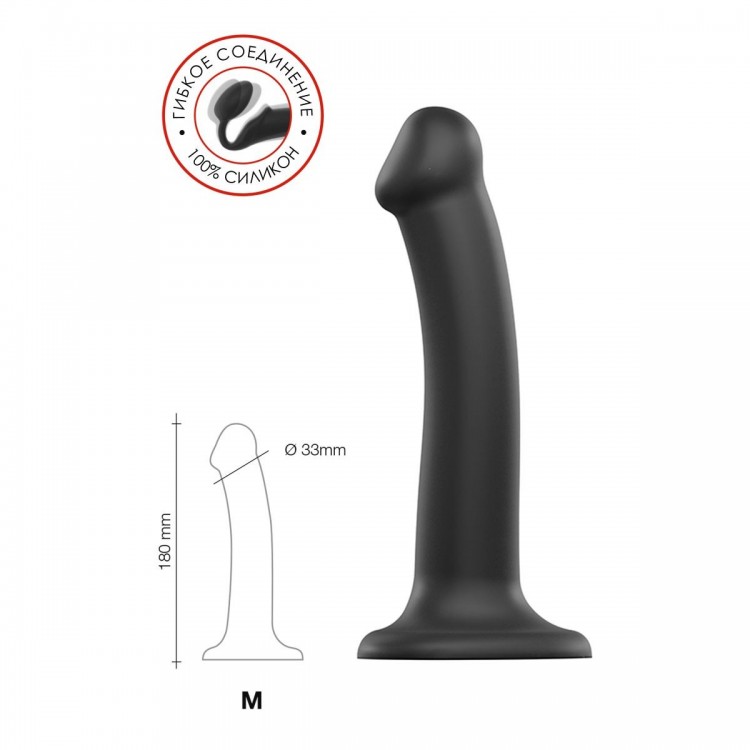 Черный фаллос на присоске Silicone Bendable Dildo M - 18 см.