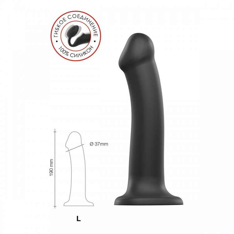 Черный фаллос на присоске Silicone Bendable Dildo L - 19 см.