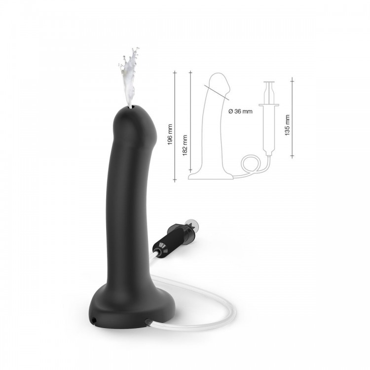 Черный фаллос с имитацией эякуляции Silicon Cum Dildo L - 19,6 см.