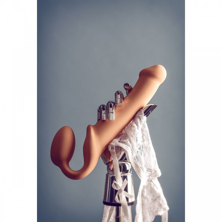 Телесный безремневой страпон Silicone Bendable Strap-On L