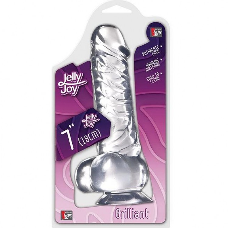 Прозрачный фаллоимитатор на присоске JELLY JOY BRILLIANT - 18 см. Прозрачный фаллоимитатор на присоске JELLY JOY BRILLIANT - 18 см.