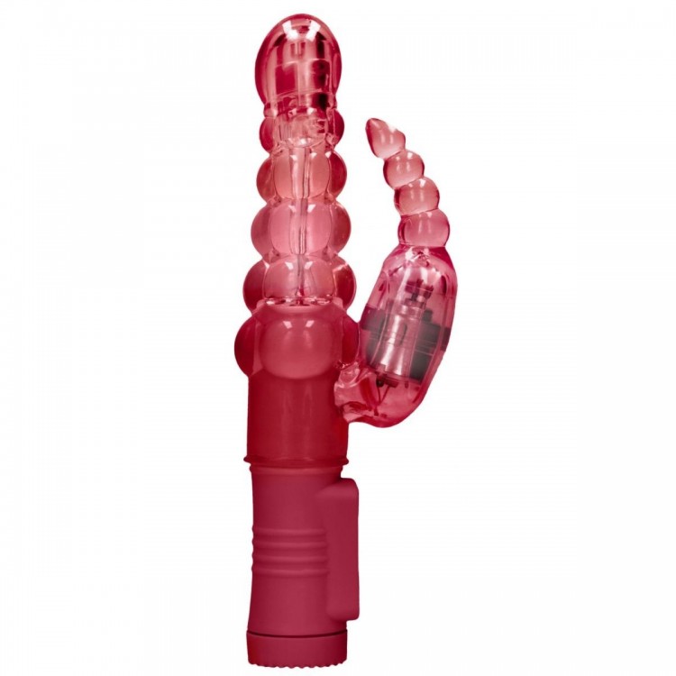 Красный вибратор-кролик Rotating Bubbles - 23,2 см.