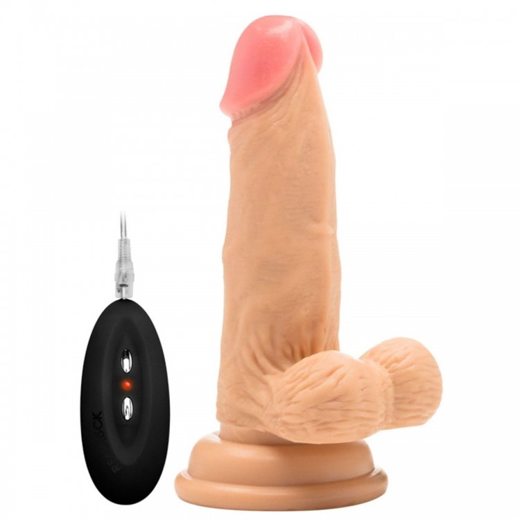 Телесный вибратор-реалистик Vibrating Realistic Cock 6 With Scrotum - 15 см.