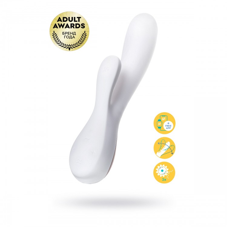 Белый вибратор-кролик Satisfyer Mono Flex с управлением через приложение - 20,4 см.