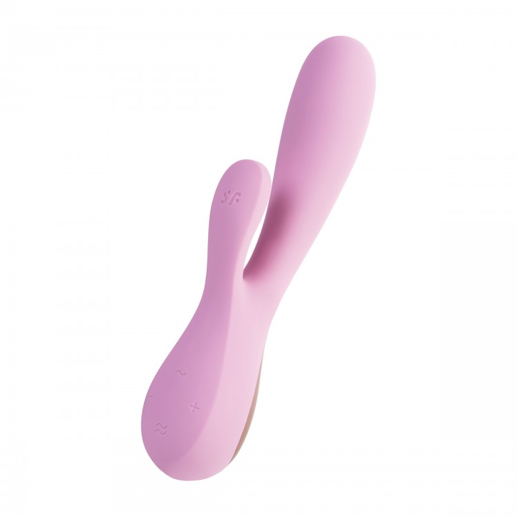 Розовый вибратор-кролик Satisfyer Mono Flex с управлением через приложение - 20,4 см.