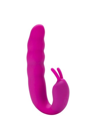 Розовый вибратор Ribbed Dual Stimulator with Rolling Ball - 17 см.