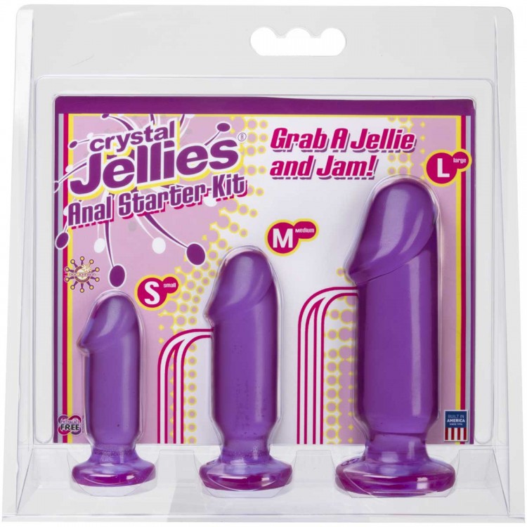 Набор из трех фиолетовых анальных фаллоимитаторов Crystal Jellies Anal Starter Kit