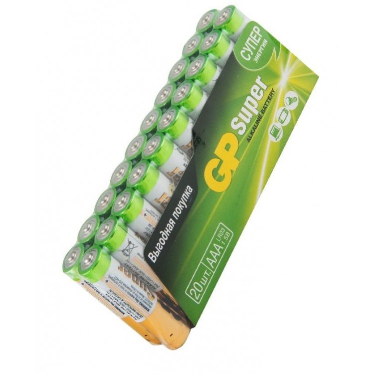 Алкалиновые батарейки GP Super Alkaline 24А типа ААA - 20 шт.