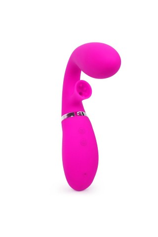Ярко-розовый вибромассажёр с клиторальным отростком Magic Finger - 29 см.