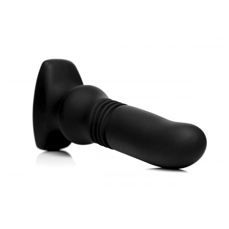 Черный фрикционный вибратор Silicone Vibrating & Thrusting Plug with Remote Control - 17,1 см.