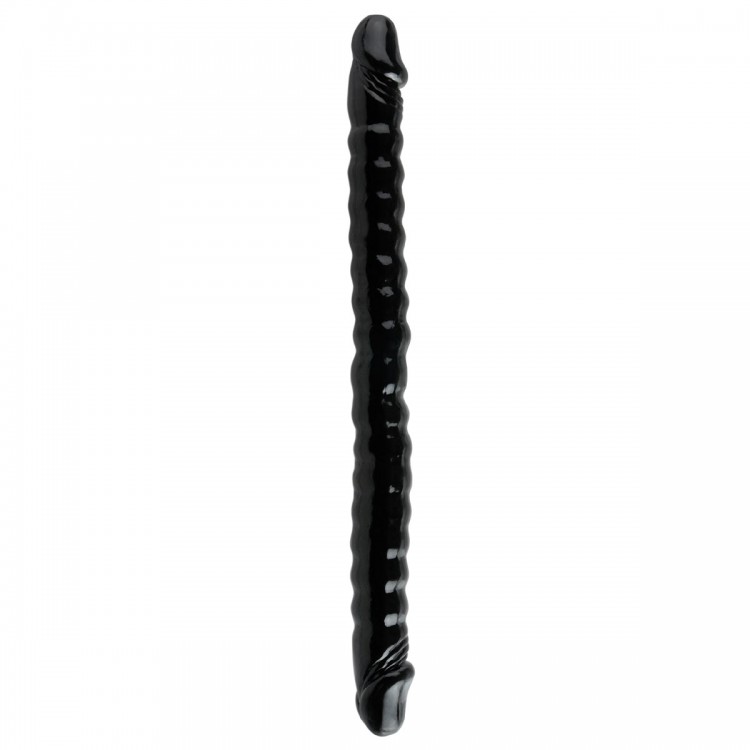 Черный двухголовый фаллоимитатор Basix Rubber Works 18" - 45 см.