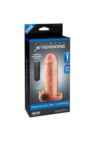 Телесная вибронасадка с кольцом Vibrating Real Feel 1 Extension - 14 см.