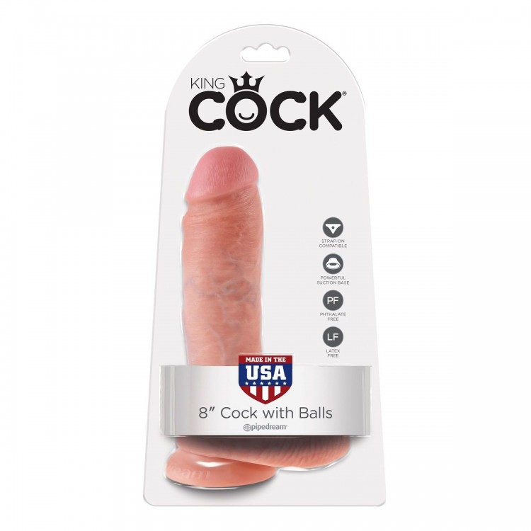 Телесный фаллоимитатор 8" Cock with Balls - 21,3 см.