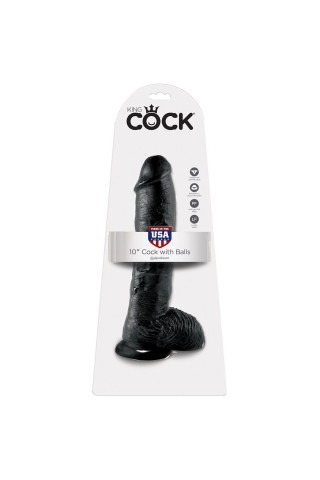 Реалистичный чёрный фаллоимитатор-гигант 10" Cock with Balls - 25,4 см.