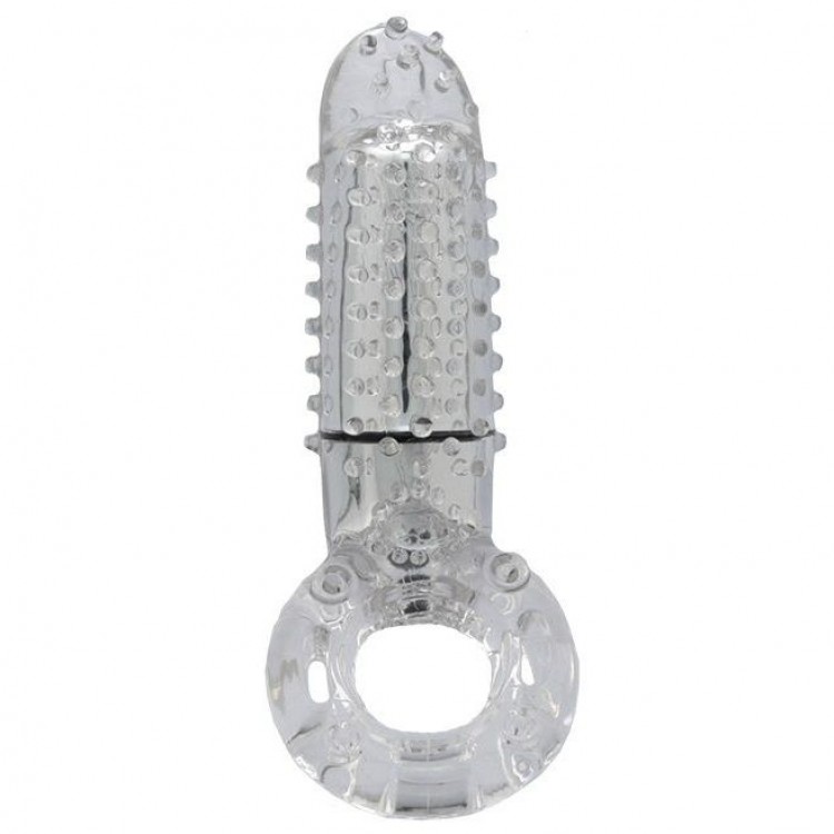Прозрачное эрекционное кольцо с вибрацией и пальчиком OYEAH CLEAR